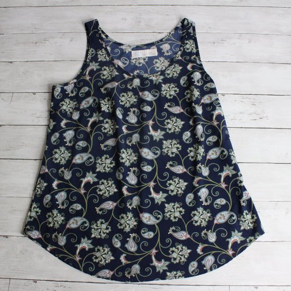 Time and Tru Women's Sleeveless Silky Floral Tank Top Size S 4-6 Navy - Picture 1 of 4